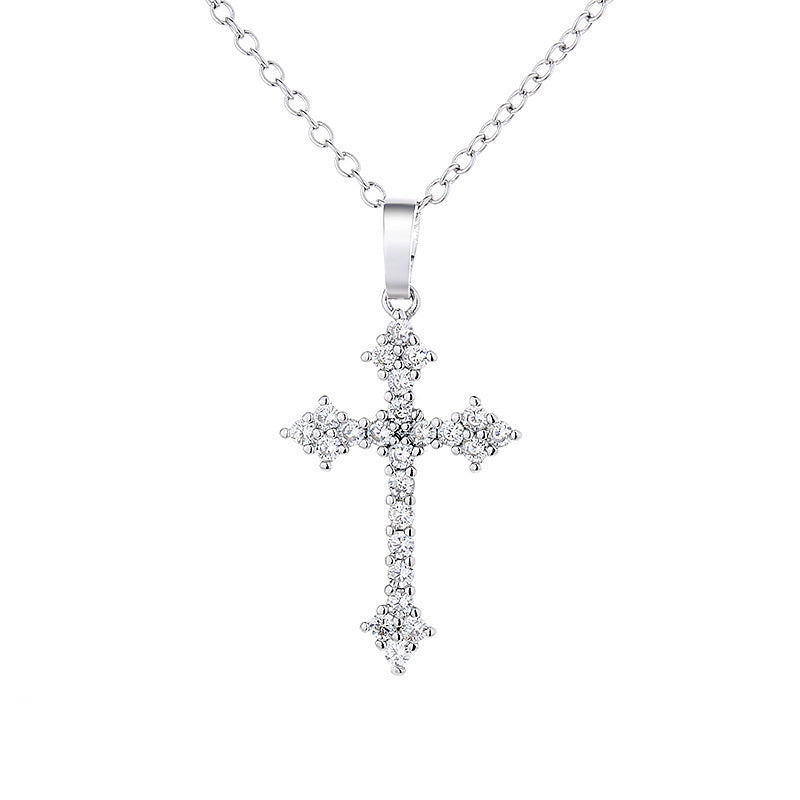 Rhinestone Cross Pendant Necklace — gold necklace, view 4