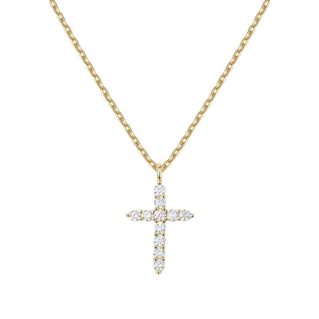 Rhinestone Cross Pendant Necklace — gold necklace, view 5