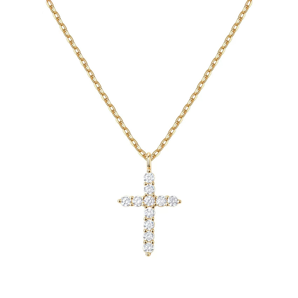 Rhinestone Cross Pendant Necklace — gold necklace, view 5