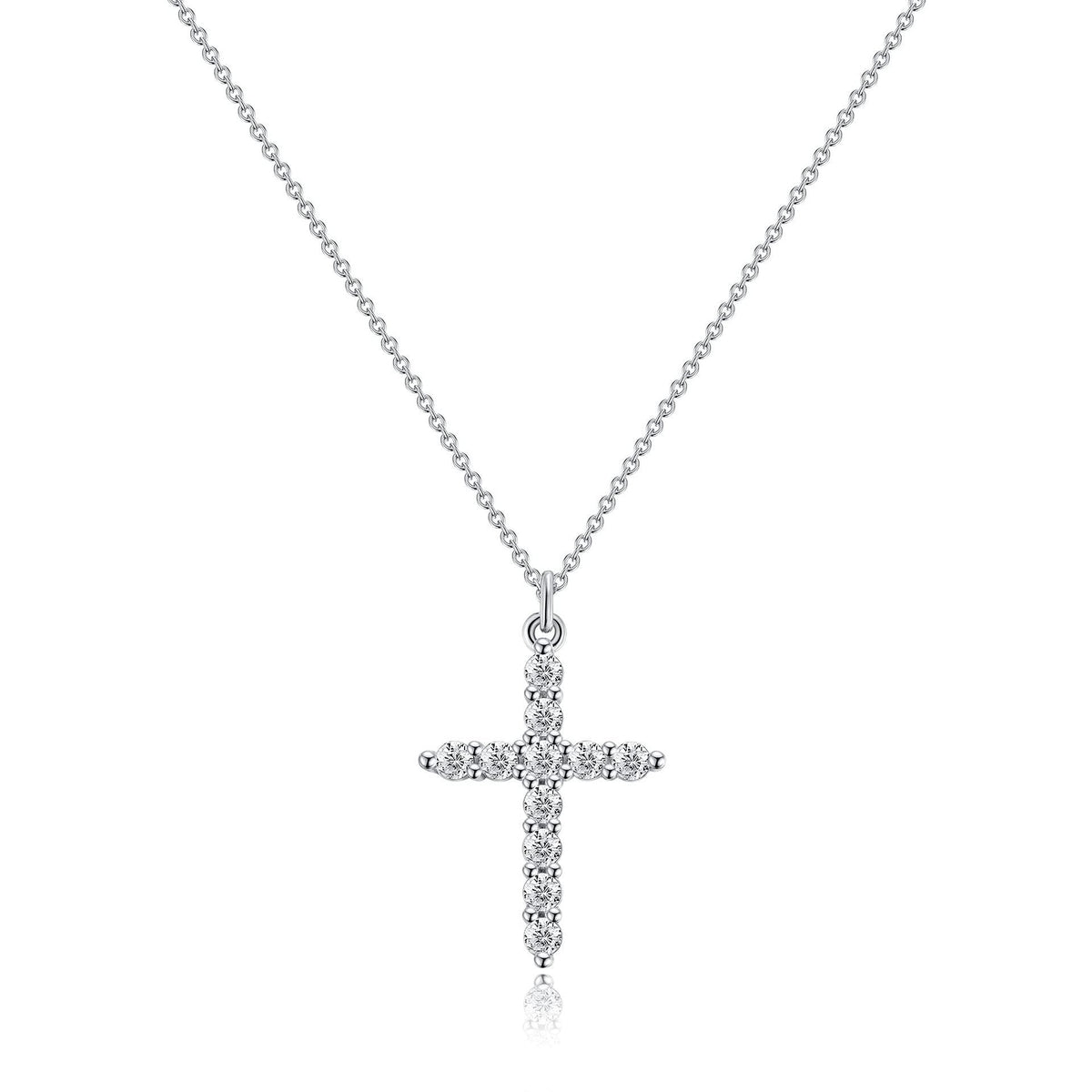 Rhinestone Cross Pendant Necklace — gold necklace, view 6