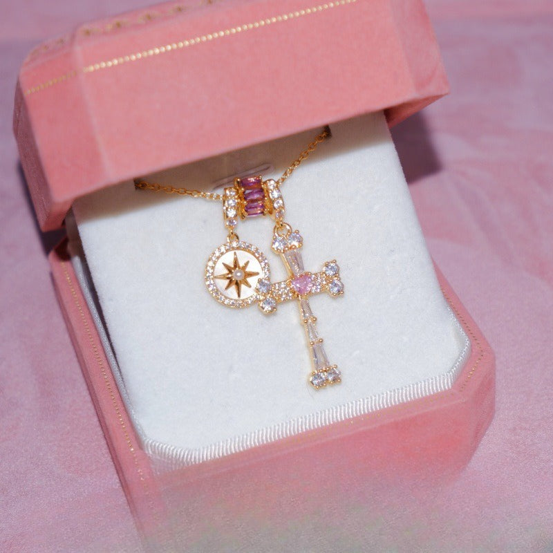 Rhinestone Cross Pendant Choker — necklace, view 4