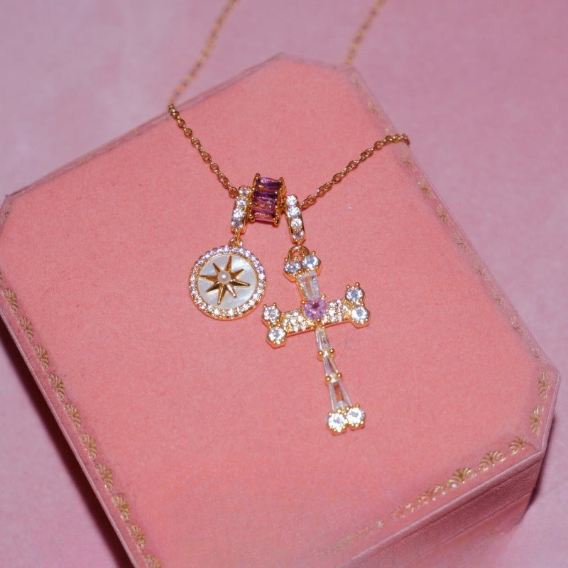 Rhinestone Cross Pendant Choker — necklace, view 5
