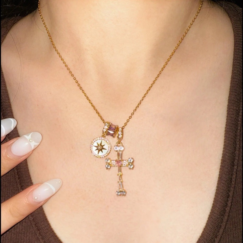 Rhinestone Cross Pendant Choker — necklace, view 6