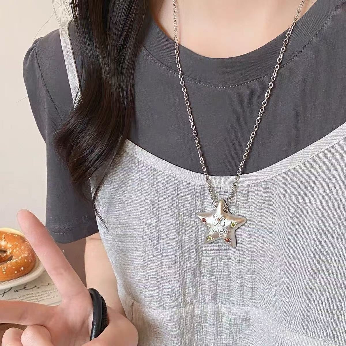 Layered Starfish Heart Necklace — necklace, view 8