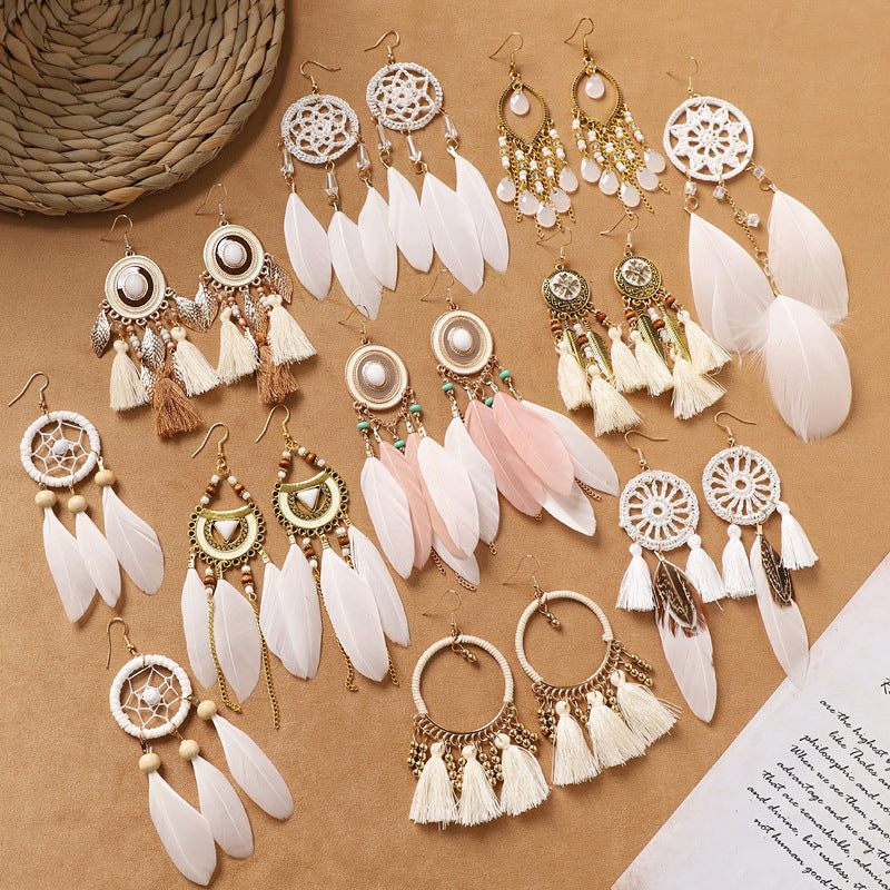 Dream Catcher Feather Tassel Earrings — earrings