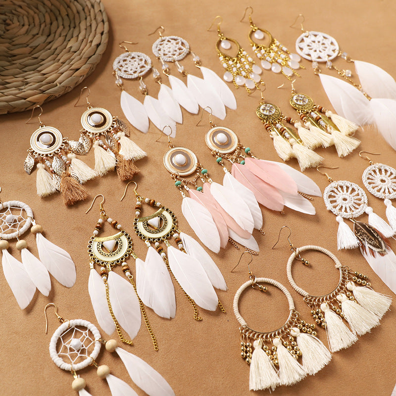 Dream Catcher Feather Tassel Earrings — earrings, view 2