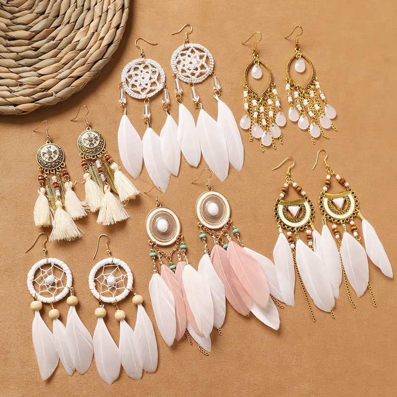 Dream Catcher Feather Tassel Earrings — earrings, view 3
