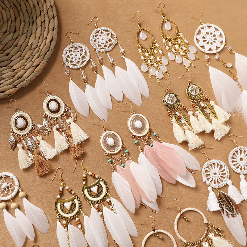 Dream Catcher Feather Tassel Earrings — earrings, view 4