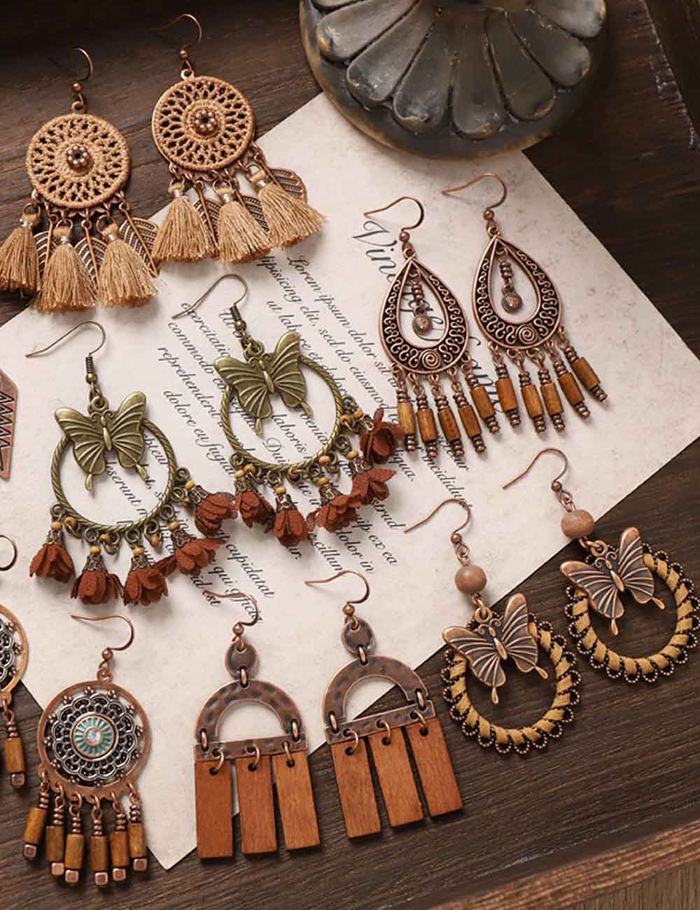 Wooden Bead Tassel Earrings — earrings