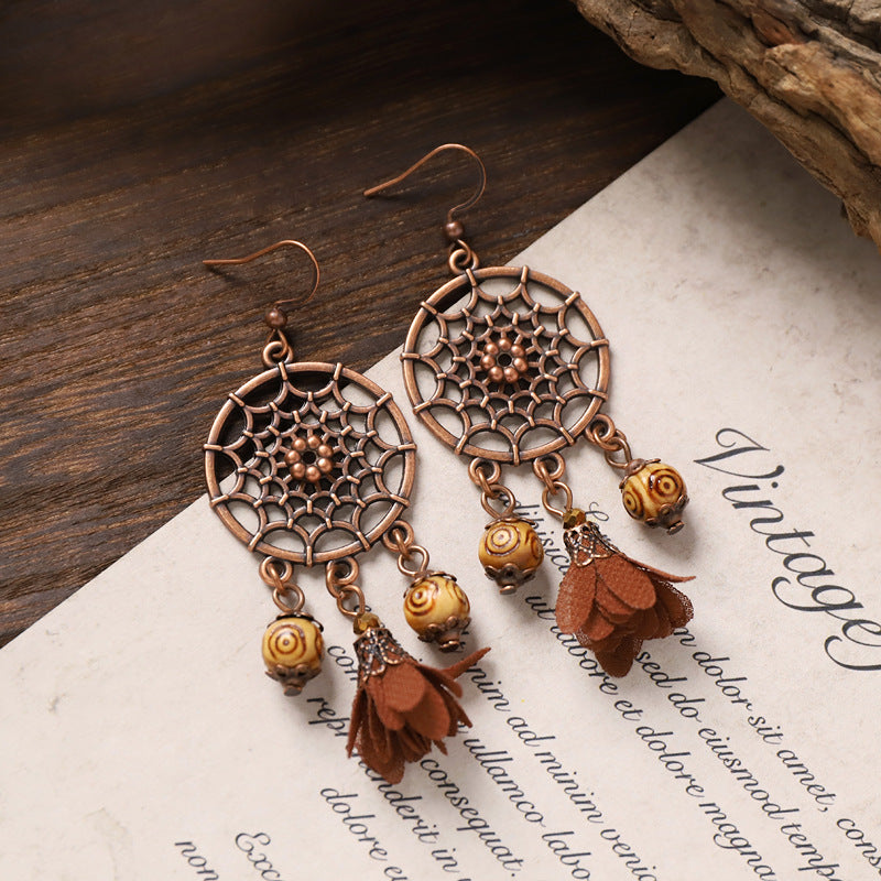 Wooden Bead Tassel Earrings — earrings, view 3