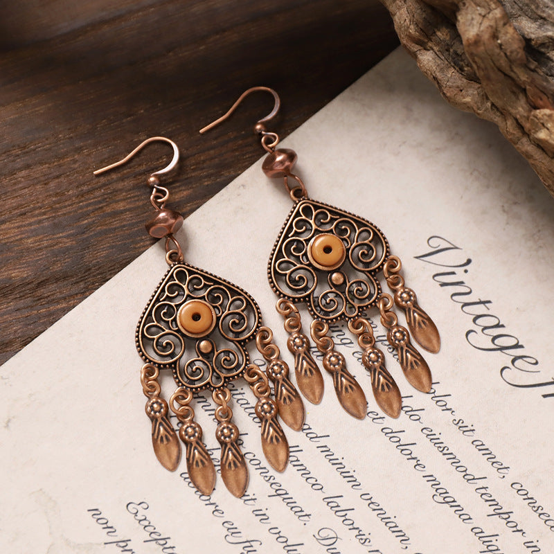 Wooden Bead Tassel Earrings — earrings, view 4