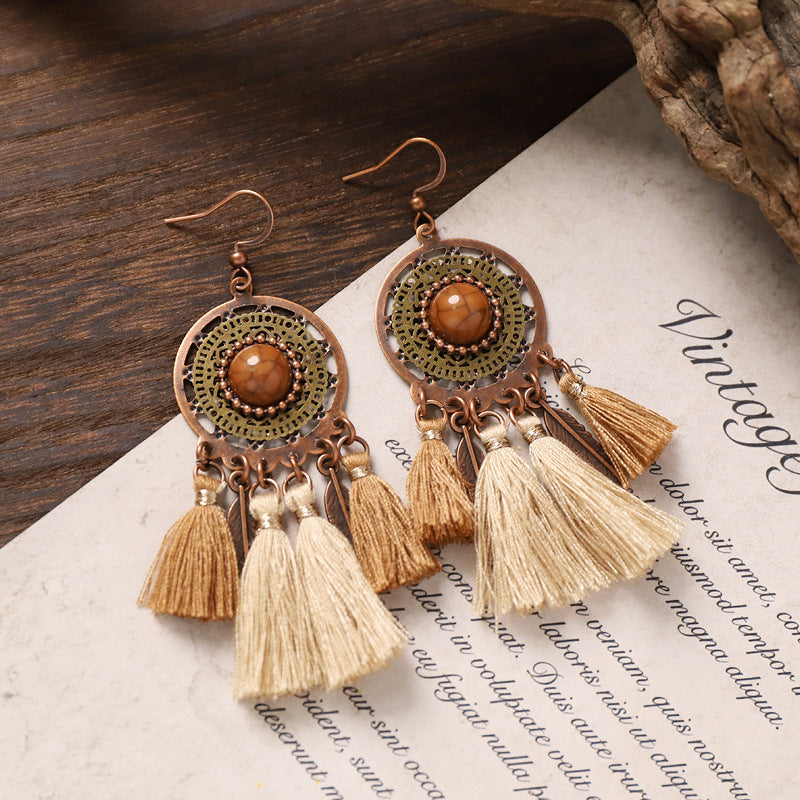 Wooden Bead Tassel Earrings — earrings, view 8