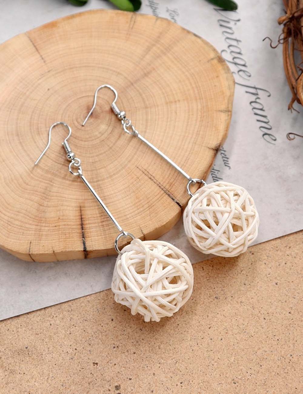 Wooden Bead Dangle Earrings — earrings