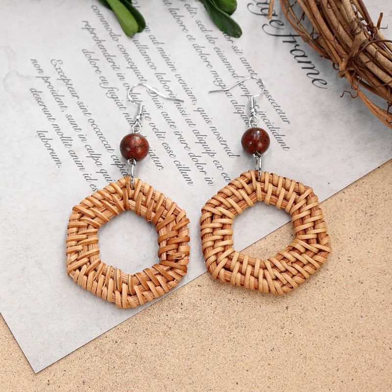 Wooden Bead Dangle Earrings — earrings, view 6