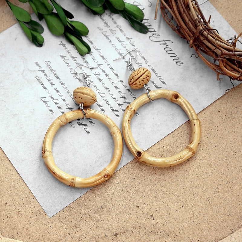 Wooden Bead Dangle Earrings — earrings, view 8