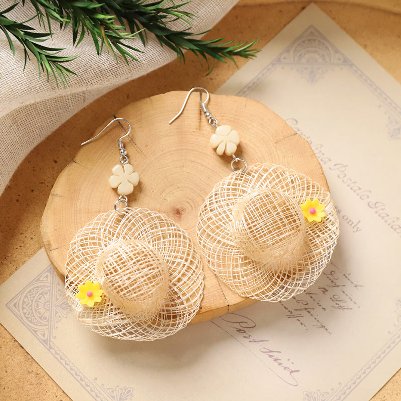Straw Hat Dangle Earrings — earrings, view 7