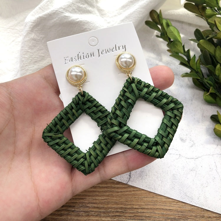Round Straw Beach Dangle Earrings — earrings, view 2