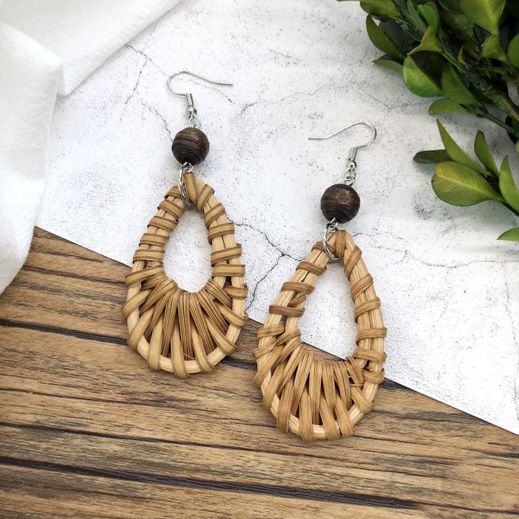 Round Straw Beach Dangle Earrings — earrings, view 3