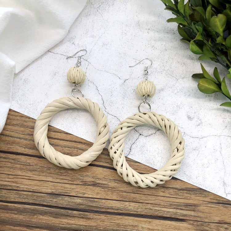 Round Straw Beach Dangle Earrings — earrings, view 5