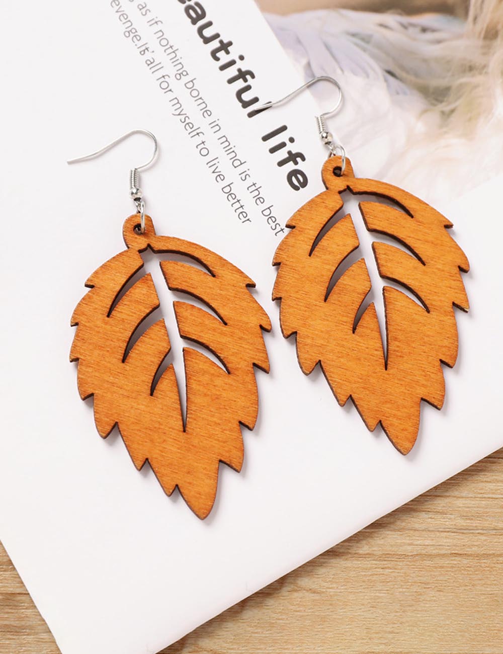 Wooden Leaf Hook Earrings — earrings
