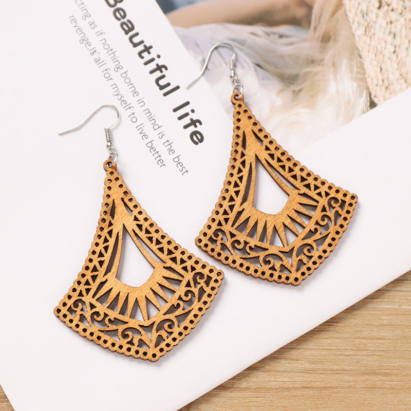Wooden Leaf Hook Earrings — earrings, view 3