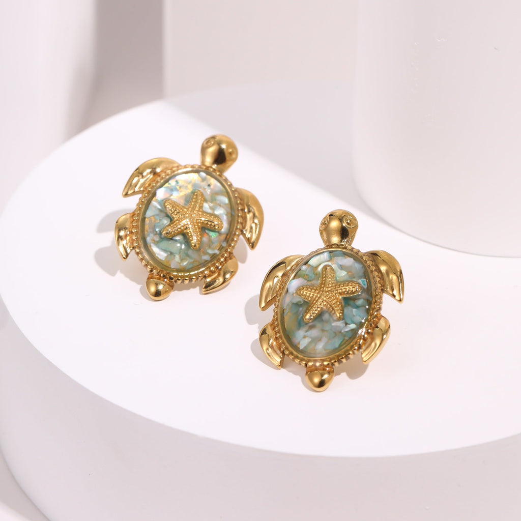 Enamel Beach Turtle Studs — earrings, view 2