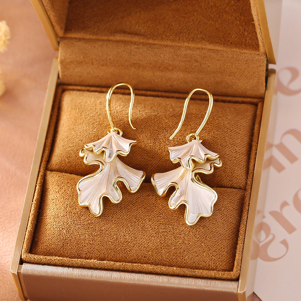 Ginkgo Leaf Drop Earrings — gold earrings, view 2