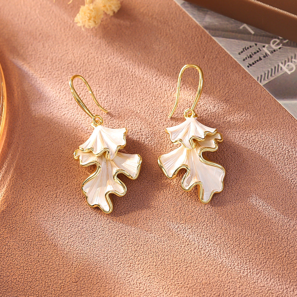 Ginkgo Leaf Drop Earrings — gold earrings, view 3