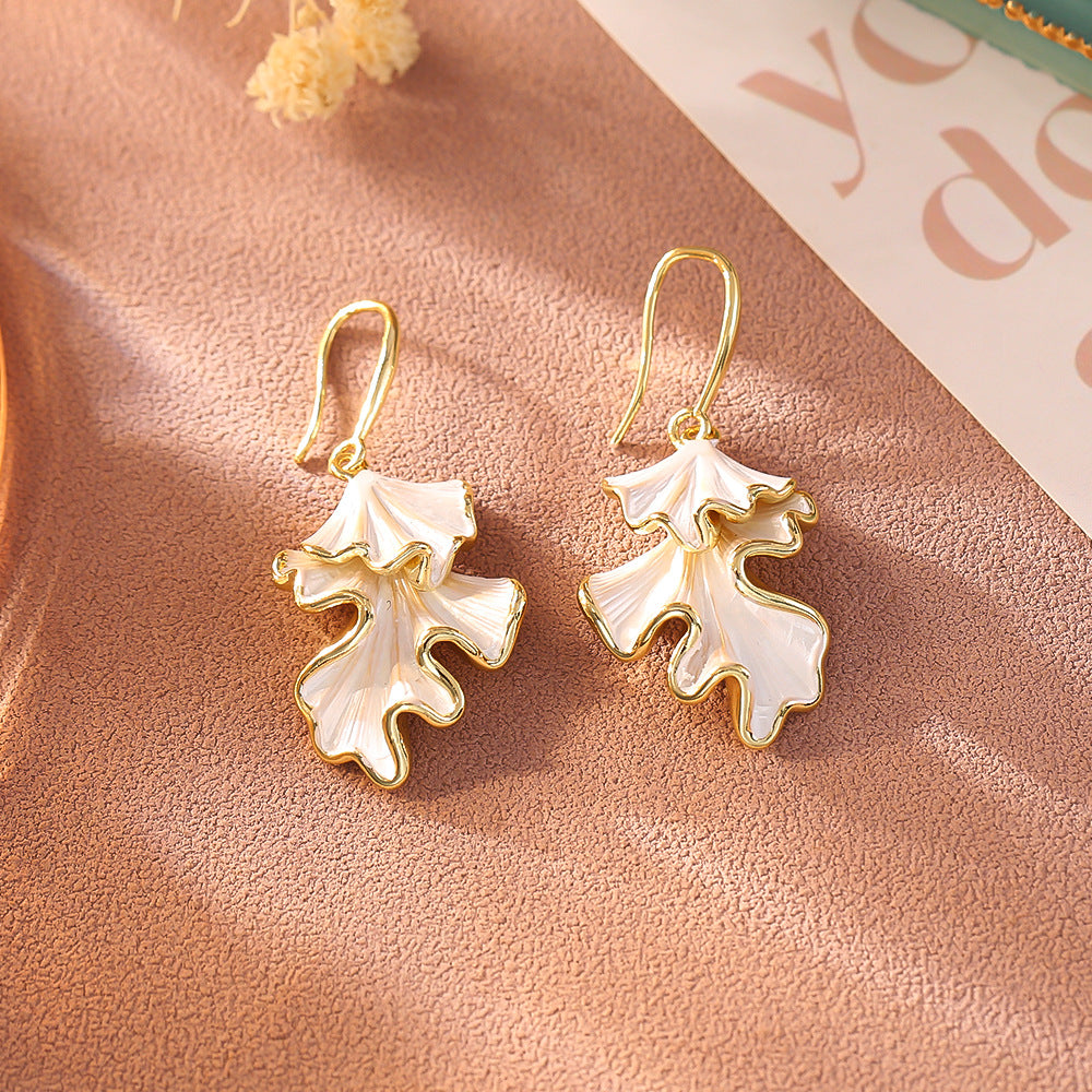 Ginkgo Leaf Drop Earrings — gold earrings, view 4