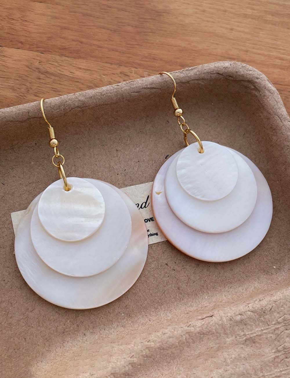 Layered Shell Disc Earrings — white earrings