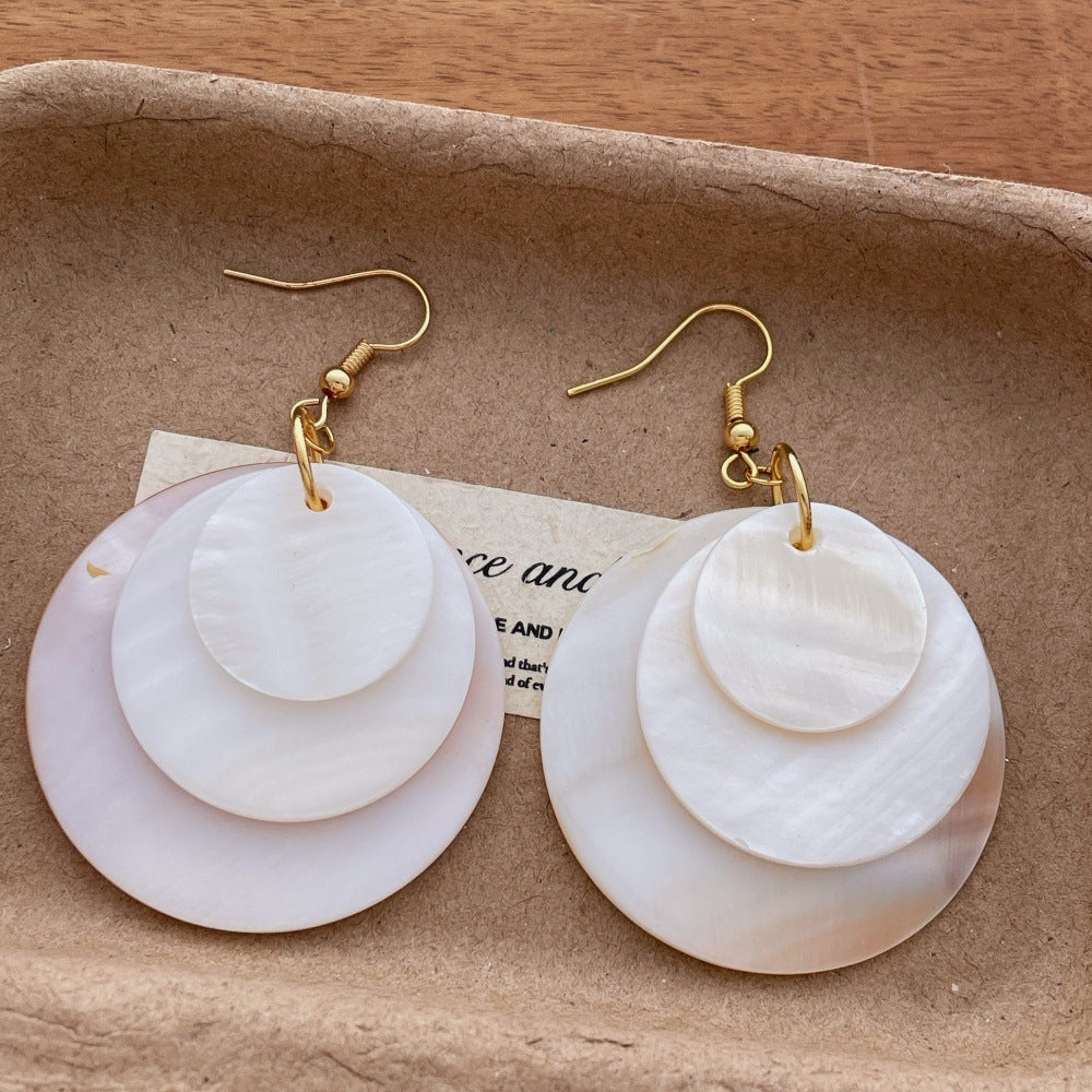 Layered Shell Disc Earrings — white earrings, view 2