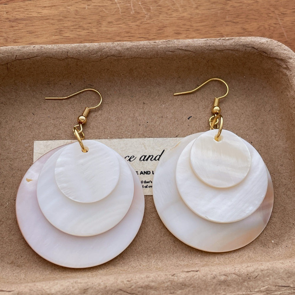 Layered Shell Disc Earrings — white earrings, view 3