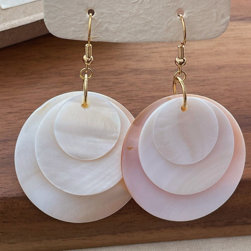 Layered Shell Disc Earrings — white earrings, view 4