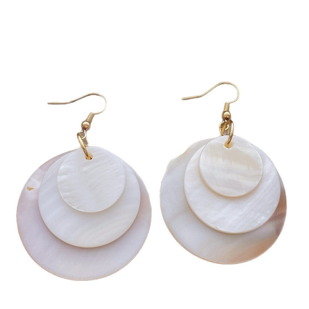 Layered Shell Disc Earrings — white earrings, view 5