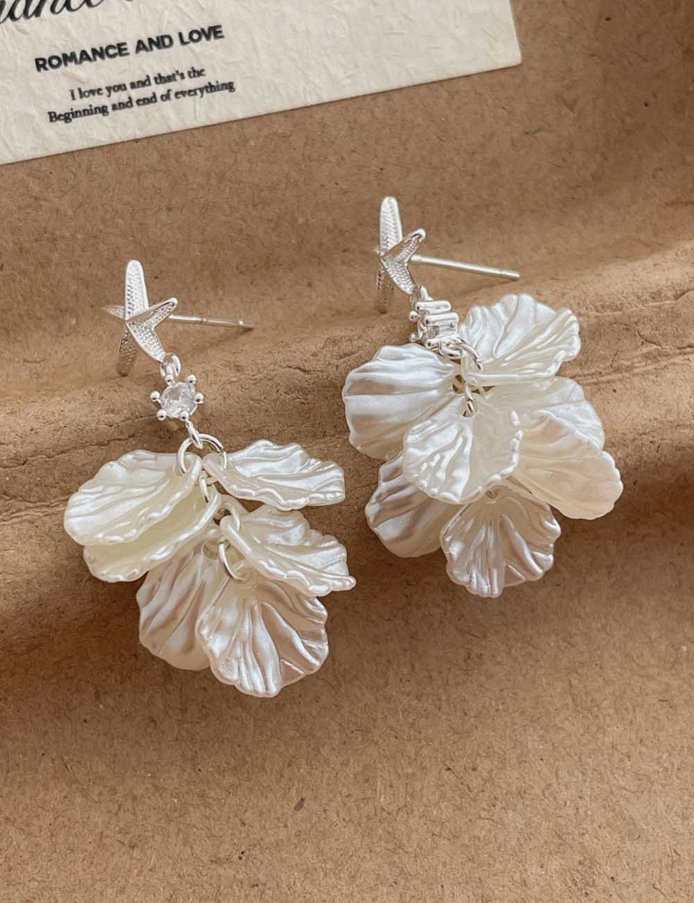 Starfish Shell Dangle Earrings — white earrings
