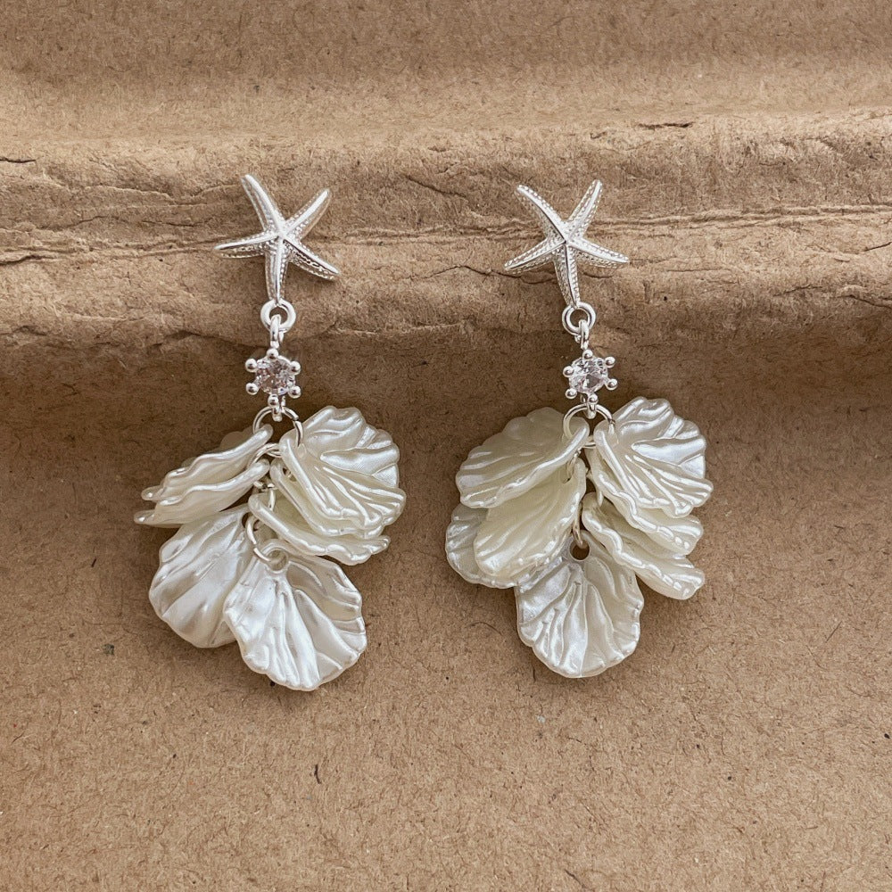 Starfish Shell Dangle Earrings — white earrings, view 2