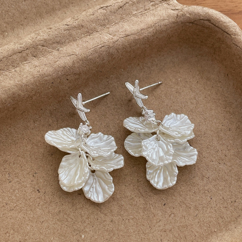 Starfish Shell Dangle Earrings — white earrings, view 3