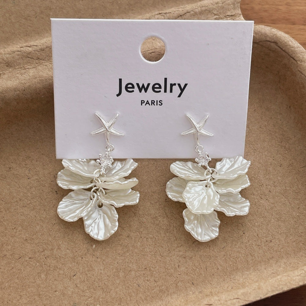 Starfish Shell Dangle Earrings — white earrings, view 4