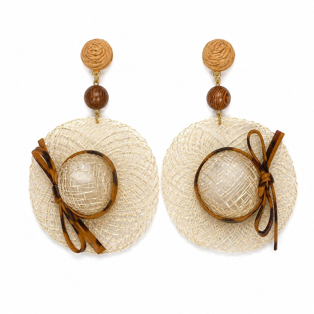 Mini Raffia Hat Dangle Earrings — khaki earrings, view 7