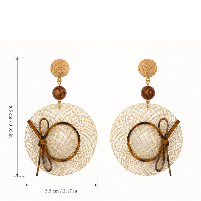 Mini Raffia Hat Dangle Earrings — khaki earrings, view 8