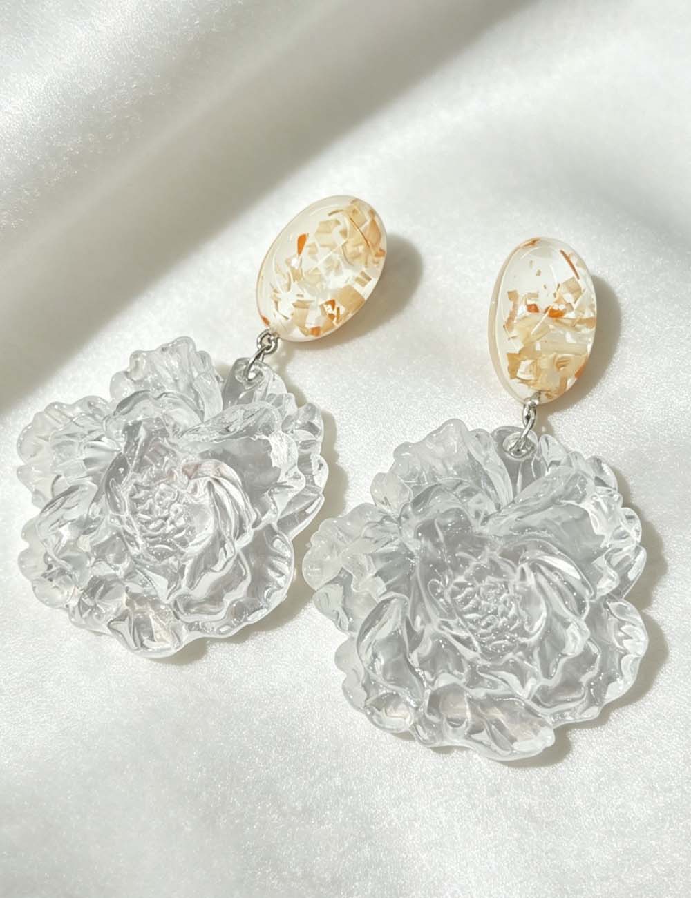 Transparent 3D Flower Earrings — transparent earrings