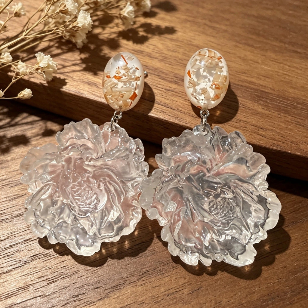 Transparent 3D Flower Earrings — transparent earrings, view 2