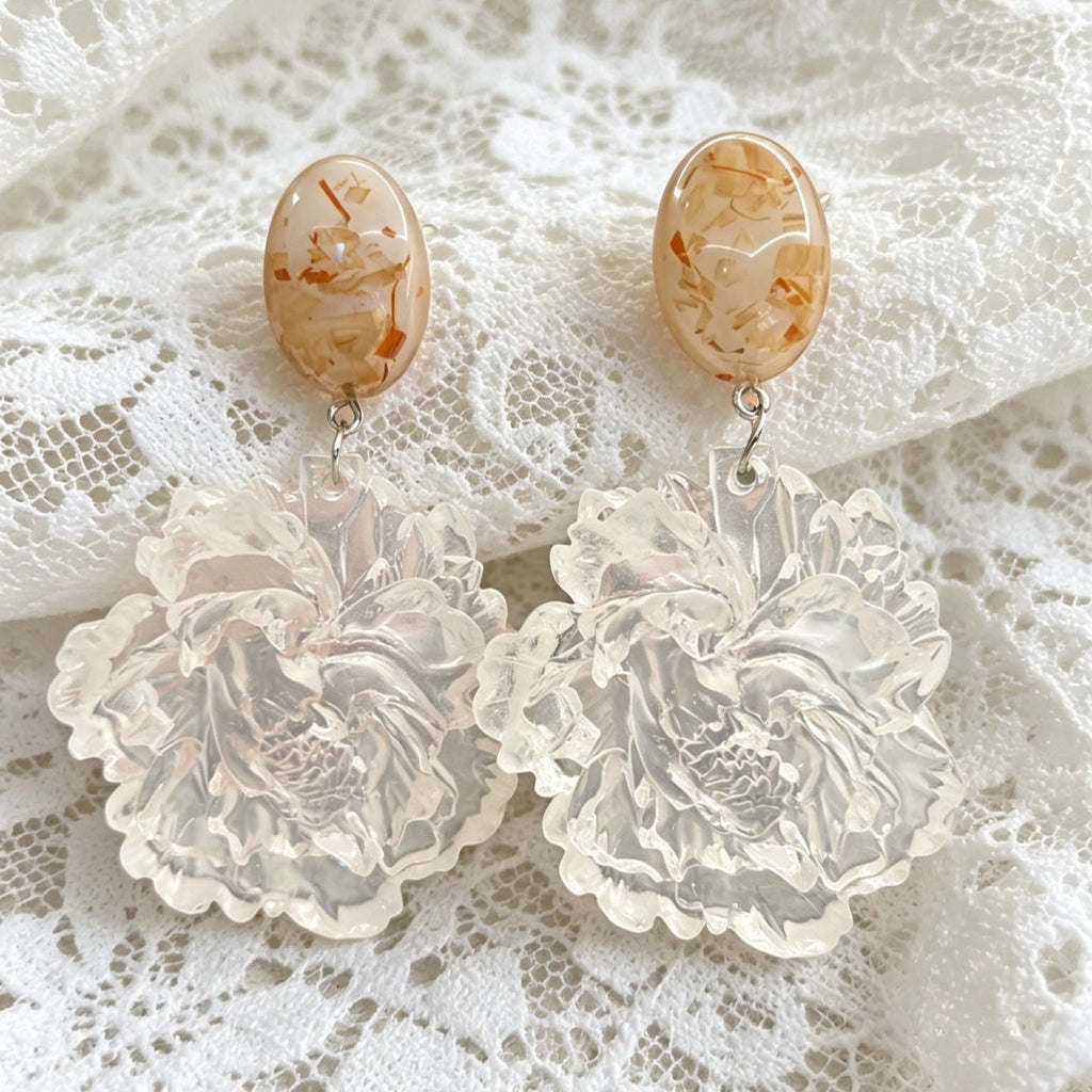 Transparent 3D Flower Earrings — transparent earrings, view 3