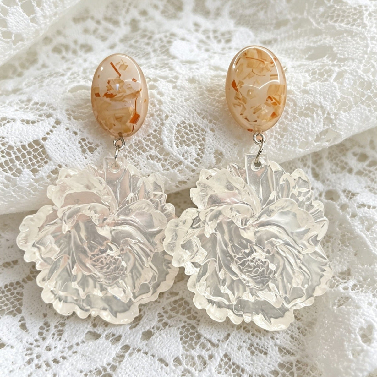 Transparent 3D Flower Earrings — transparent earrings, view 3
