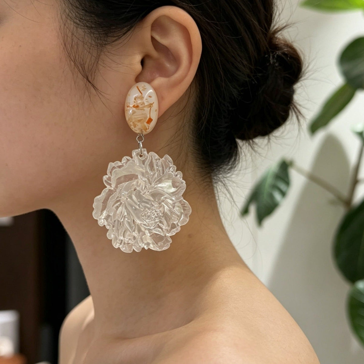 Transparent 3D Flower Earrings — transparent earrings, view 6