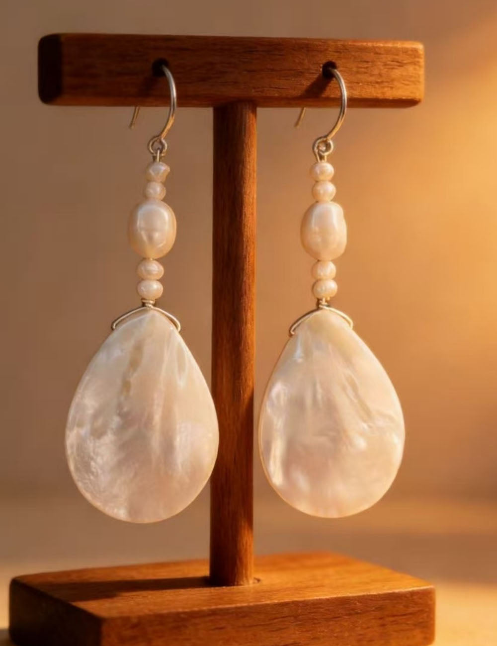 Shell Teardrop Dangle Earrings — beige earrings