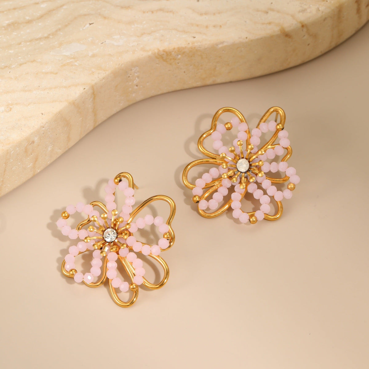 Fine Beaded Flower Stud Earrings — earrings, view 2