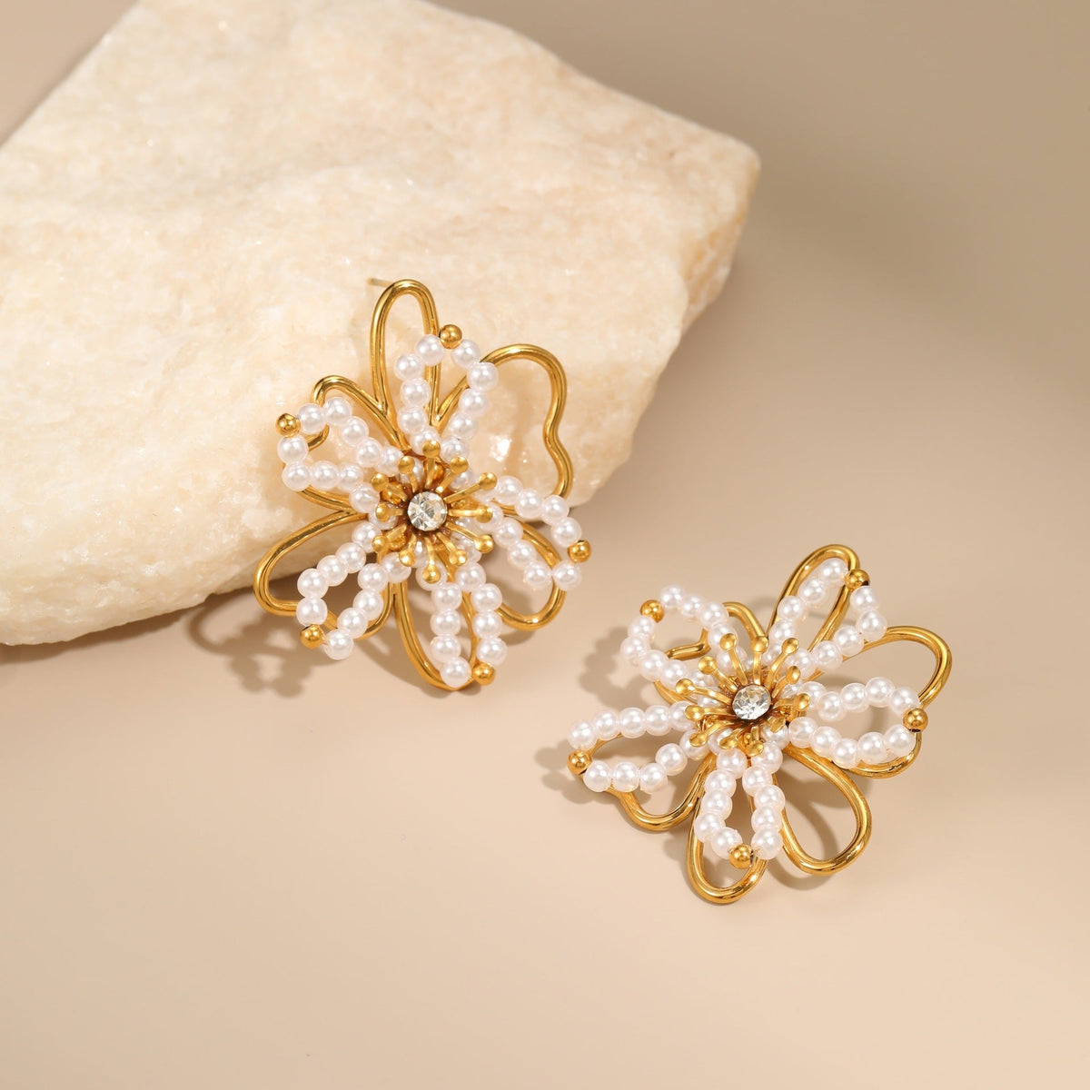 Fine Beaded Flower Stud Earrings — earrings, view 3