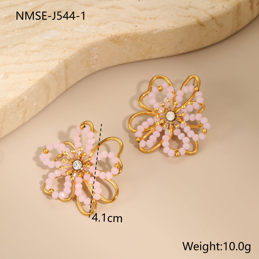 Fine Beaded Flower Stud Earrings — earrings, view 4