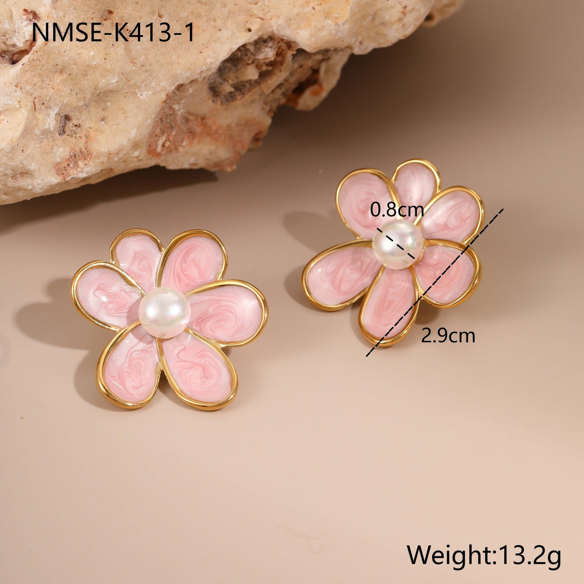 Enamel Flower Pearl Studs — earrings, view 8